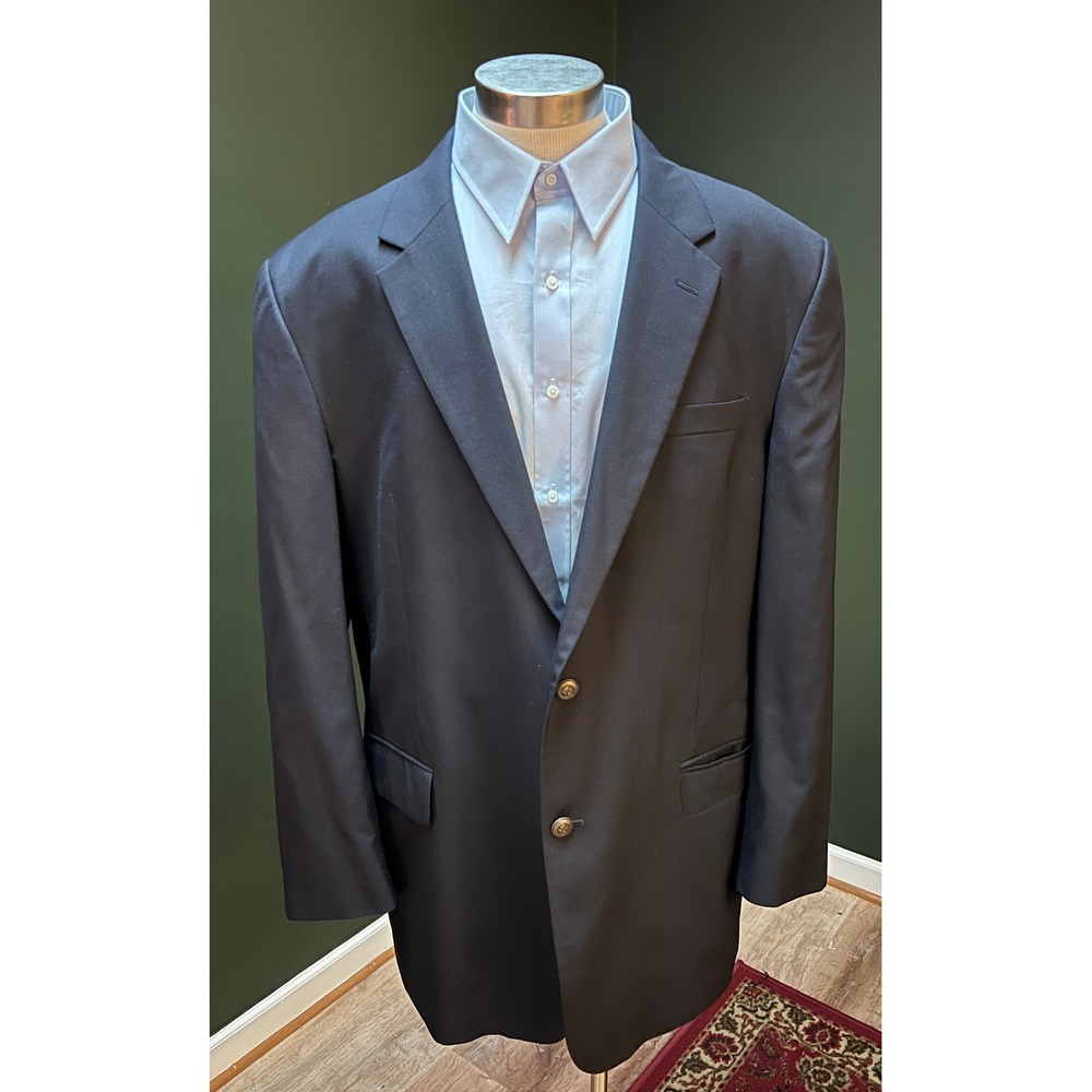 Jos A Bank 48L Mens Blazer Jacket Navy‎ Blue 100% Wool Gold Two Button